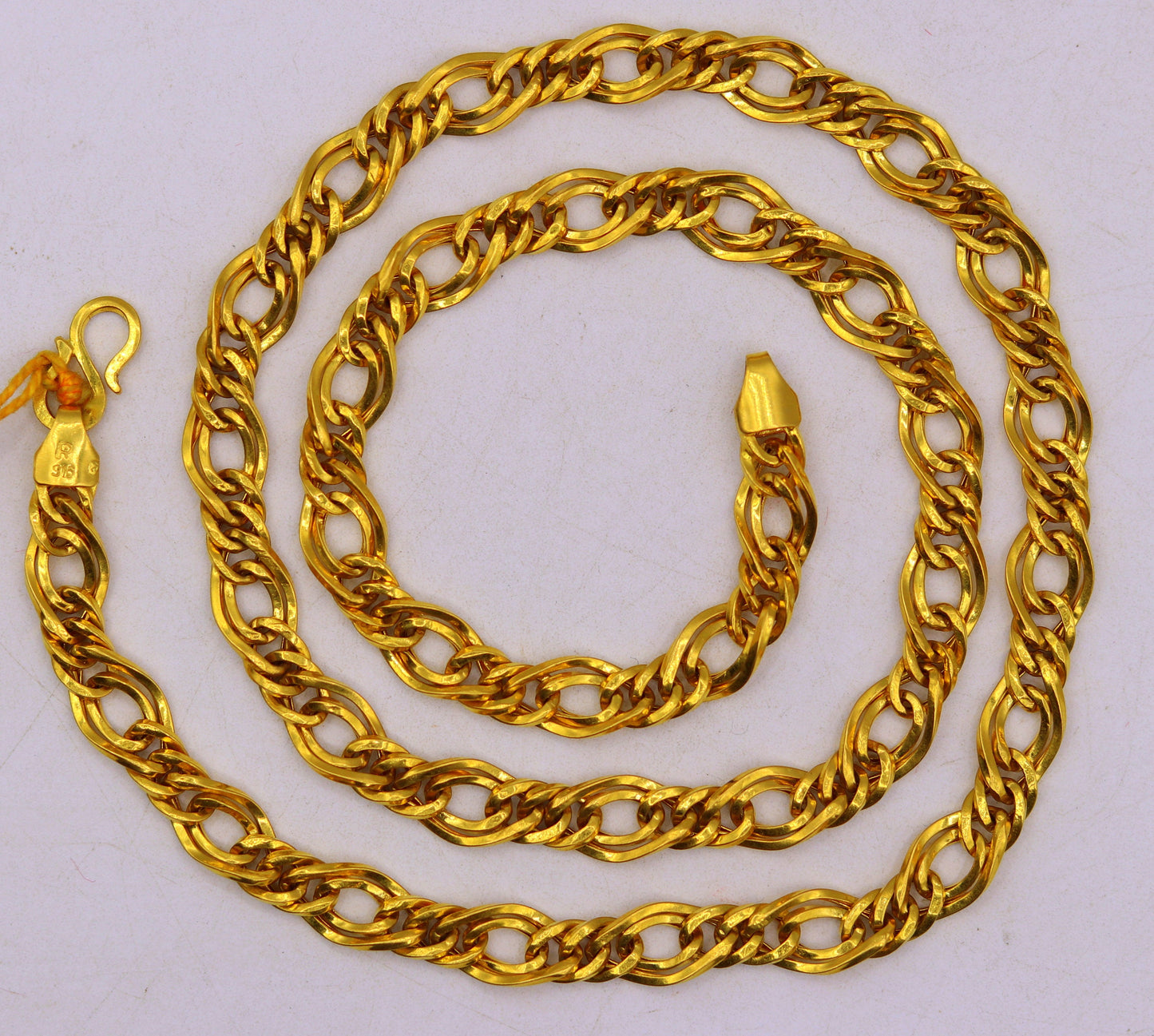 Vintage handmade 22K yellow gold double-link chain necklace, unisex jewelry from Rajasthan, India, by TRIBAL ORNAMENTS.