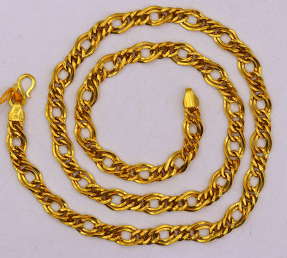 Vintage handmade 22K yellow gold double-link chain necklace, unisex jewelry from Rajasthan, India, by TRIBAL ORNAMENTS.