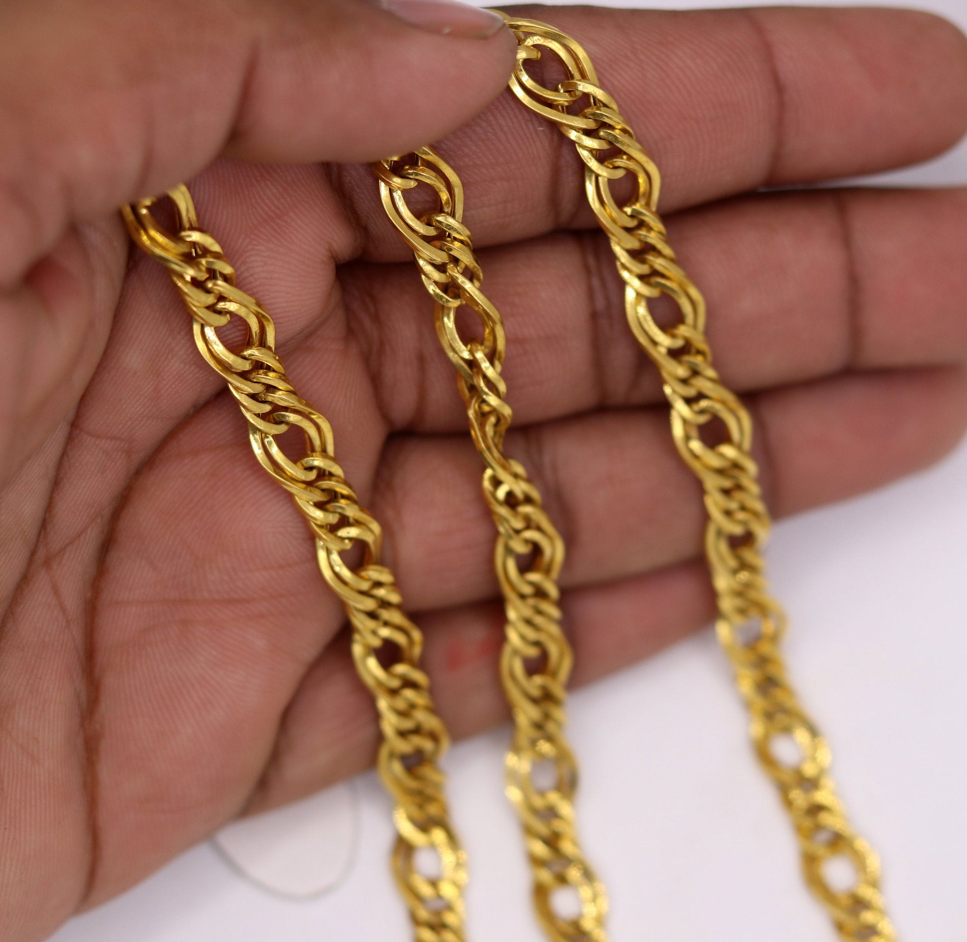 Vintage handmade 22K yellow gold double-link chain necklace, unisex tribal jewelry from Rajasthan, India, by TRIBAL ORNAMENTS.