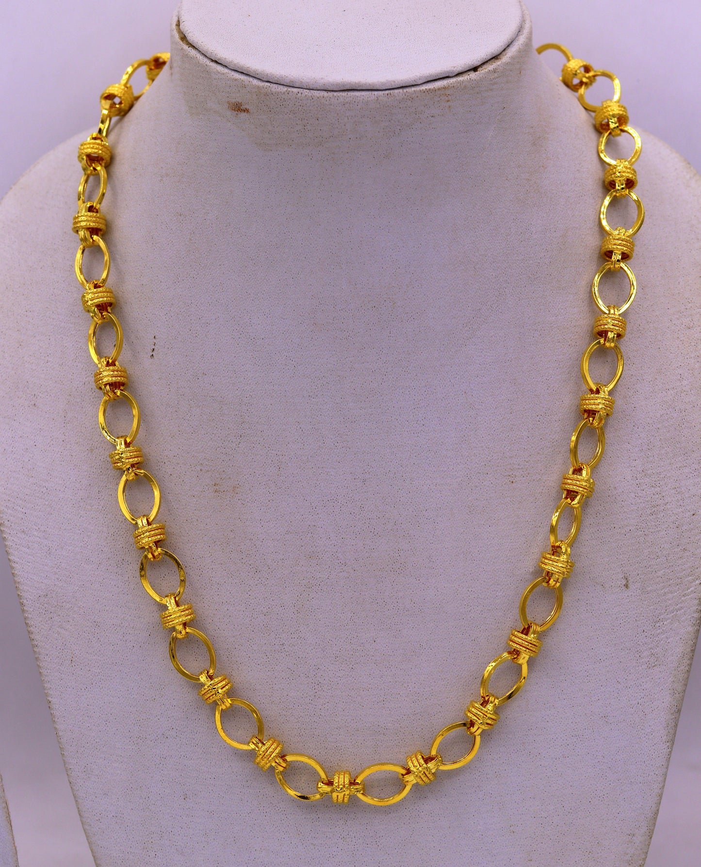 Vintage handmade 22K yellow gold link chain necklace, wide 8-9mm, unisex royal Rajasthan jewelry by Tribal Ornaments.