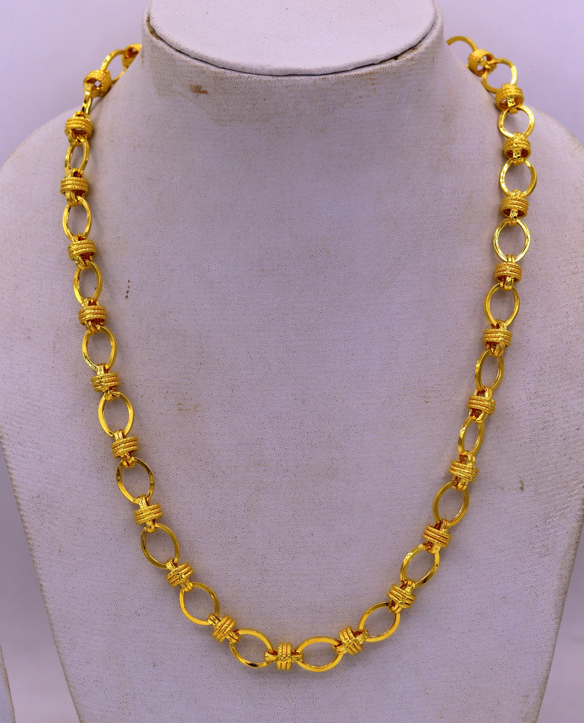 Vintage handmade 22K yellow gold link chain necklace, wide 8-9mm, unisex royal Rajasthan jewelry by Tribal Ornaments.