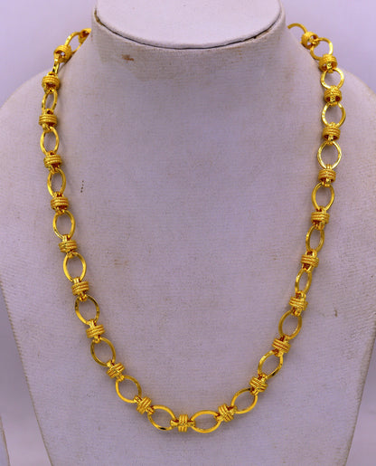 Vintage handmade 22K yellow gold link chain necklace, wide 8-9mm, unisex royal Rajasthan jewelry by Tribal Ornaments.