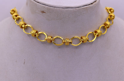Vintage handmade 22K yellow gold link chain necklace, wide 8–9mm, unisex royal Rajasthan jewelry, stylish and elegant.