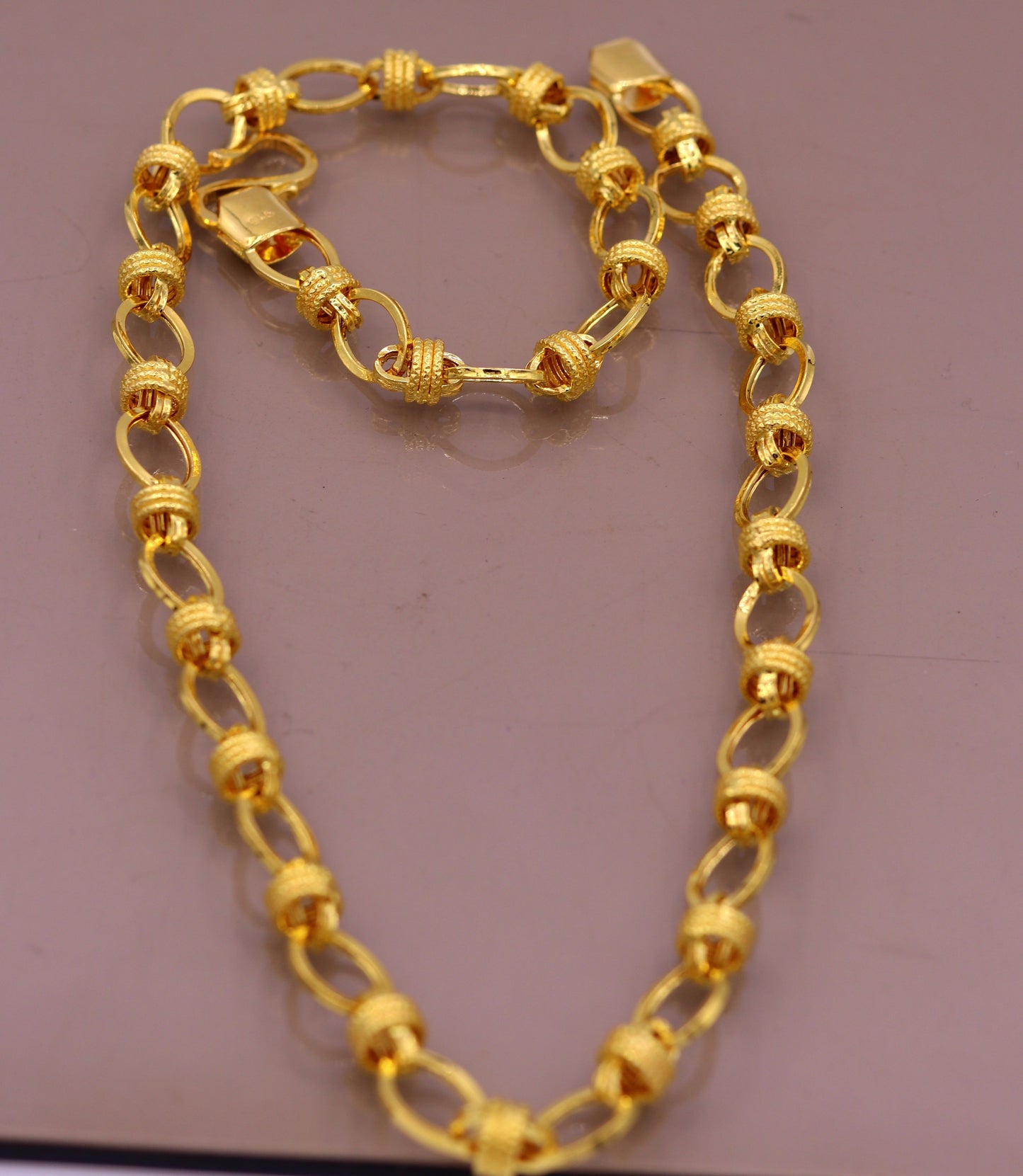 Vintage handmade 22K yellow gold link chain necklace, wide 8-9mm, unisex Royal Rajasthan jewelry by Tribal Ornaments.