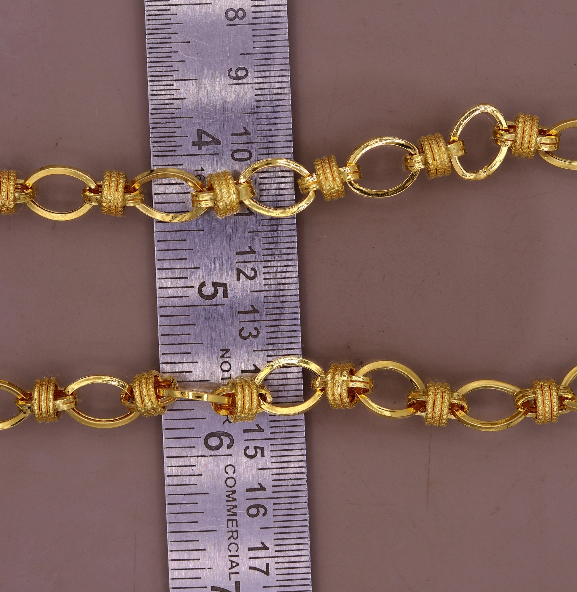 Vintage handmade 22K yellow gold link chain necklace, wide 8-9mm, unisex royal Rajasthan jewelry by Tribal Ornaments.
