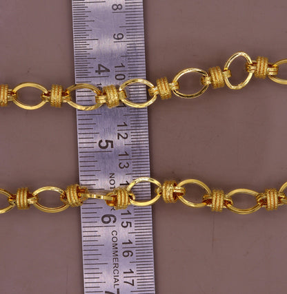 Vintage handmade 22K yellow gold link chain necklace, wide 8-9mm, unisex royal Rajasthan jewelry by Tribal Ornaments.