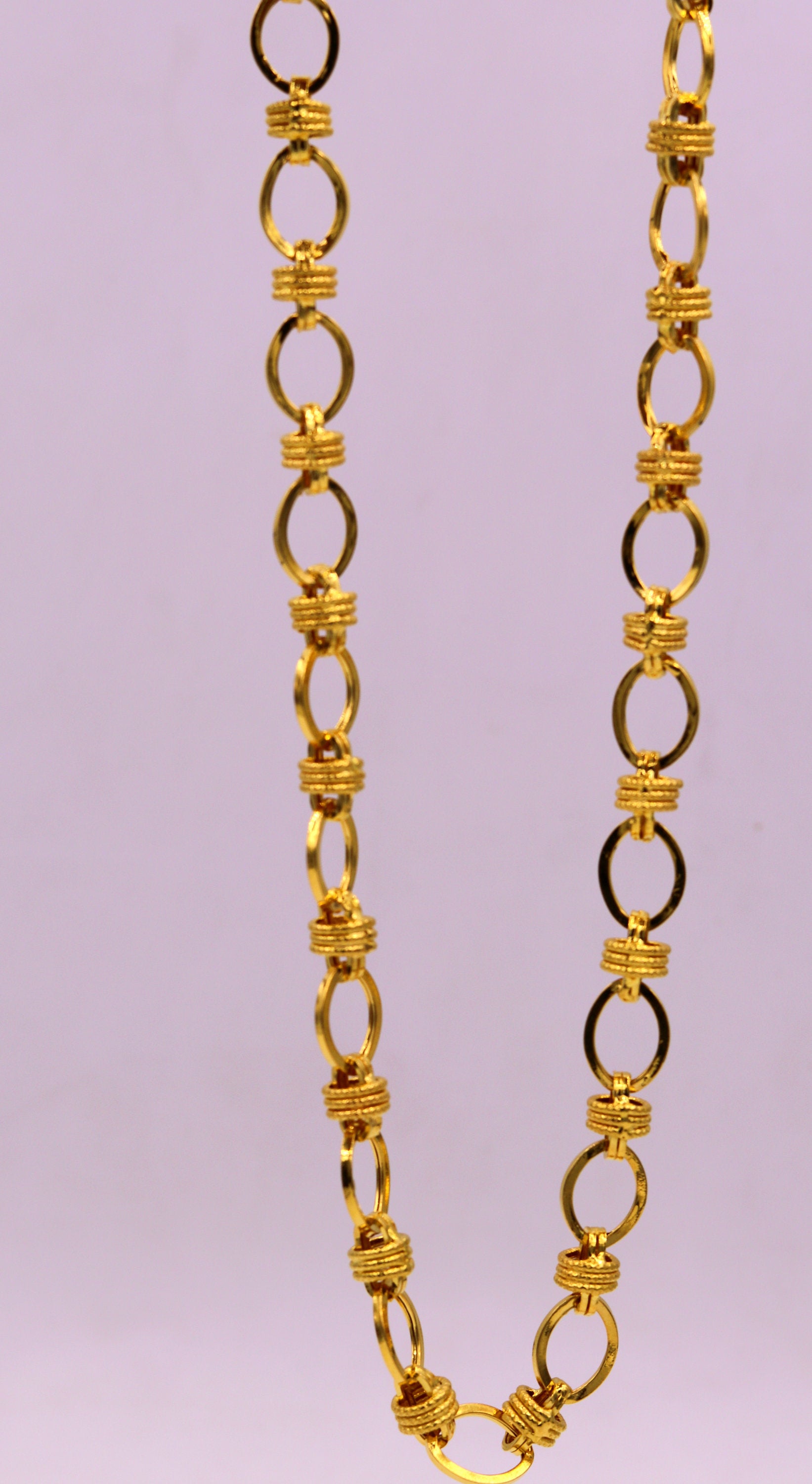Vintage handmade 22K yellow gold link chain necklace, wide 8-9mm, unisex Rajasthan jewelry, styled by TRIBAL ORNAMENTS.