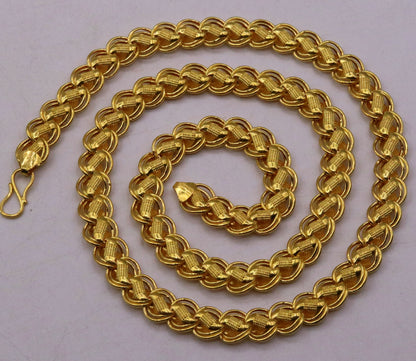 Vintage handmade 22K yellow gold lotus design necklace by TRIBAL ORNAMENTS, unisex jewelry from Rajasthan, India.