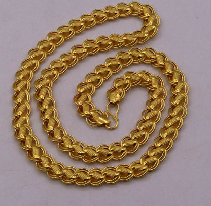 Vintage handmade 22K yellow gold lotus design necklace by Tribal Ornaments, unisex jewelry from Rajasthan, India.