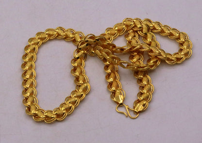 Vintage handmade 22K yellow gold lotus design necklace by TRIBAL ORNAMENTS, unisex jewelry from Rajasthan, India.
