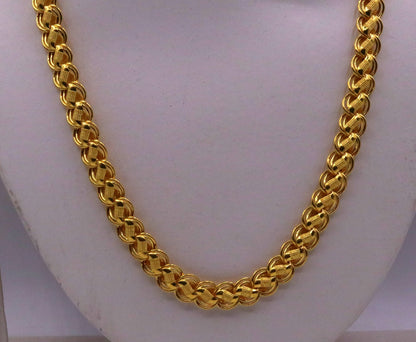 Vintage handmade 22K yellow gold lotus design necklace by TRIBAL ORNAMENTS, unisex jewelry from Rajasthan, India.