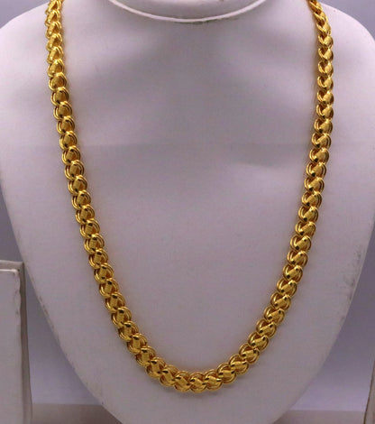 Vintage handmade 22K yellow gold lotus design necklace by Tribal Ornaments, unisex jewelry from Rajasthan, India.