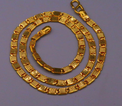 Vintage handmade diamond-cut Nawabi chain necklace in 22K yellow gold, 5mm width, adjustable 18-26 inches, unisex jewelry.