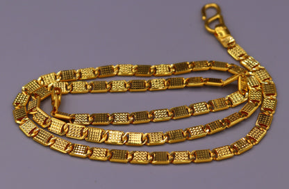 Vintage handmade diamond-cut Nawabi chain necklace in 22K yellow gold, 5mm wide, 18–26 inches, unisex jewelry by Tribal Ornaments.