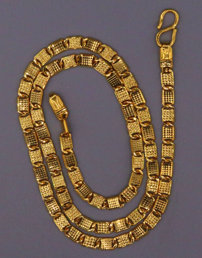 Vintage handmade diamond-cut Nawabi chain in 22K yellow gold, 5mm width, adjustable 18–26 inches, unisex jewelry.