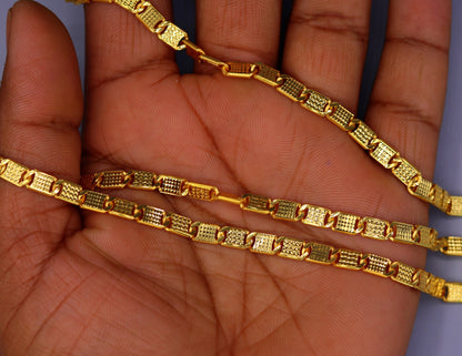 Vintage handmade 22K yellow gold Nawabi chain necklace with diamond-cut design, 5mm width, 18-26 inches, unisex jewelry by TRIBAL ORNAMENTS.