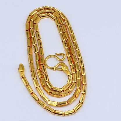 Hallmarked Baht style gold chain for men and women, crafted by TRIBAL ORNAMENTS, featuring intricate design and premium Indian jewelry craftsmanship.