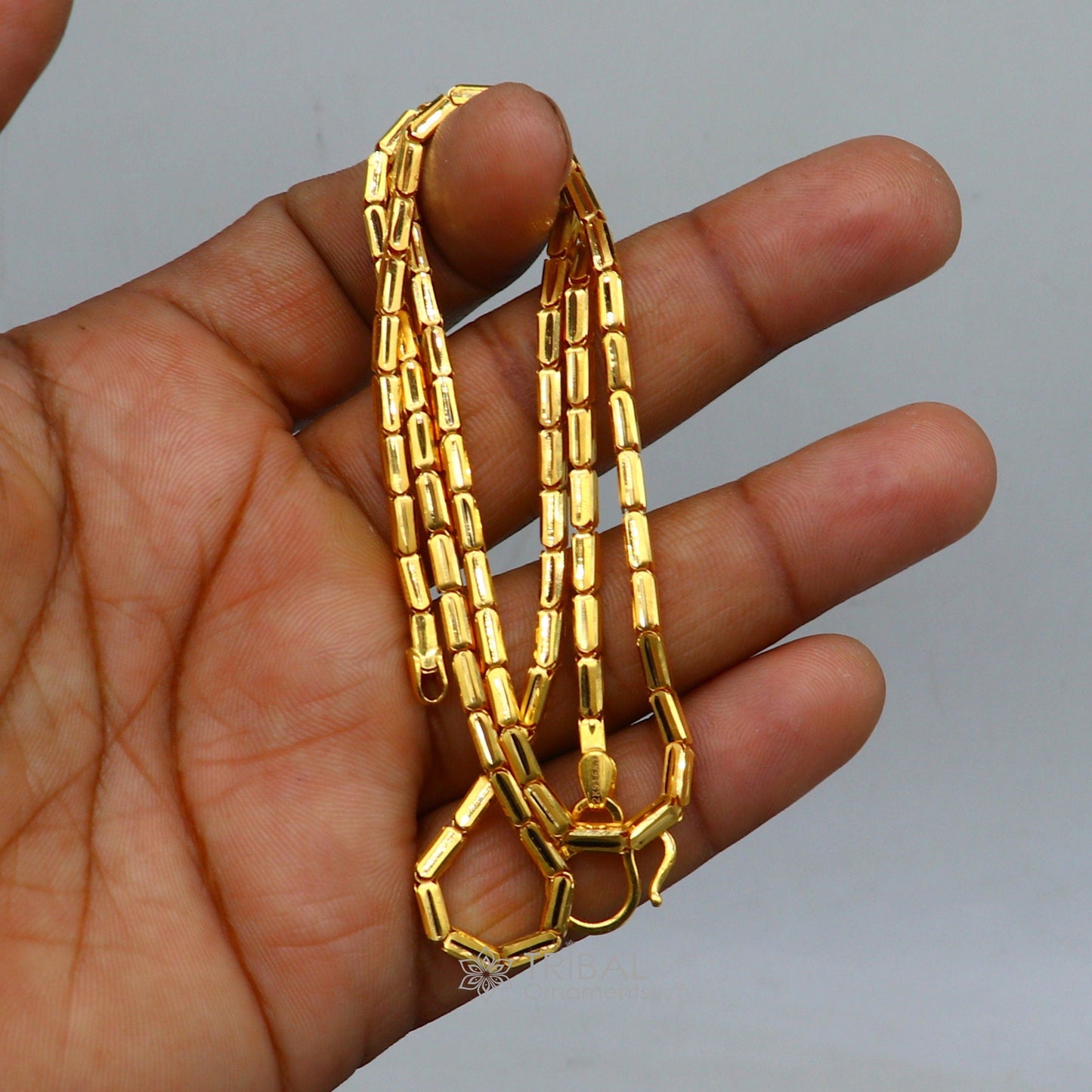 Hallmarked Baht style gold chain for men and women by TRIBAL ORNAMENTS, featuring intricate Indian gold jewelry design.