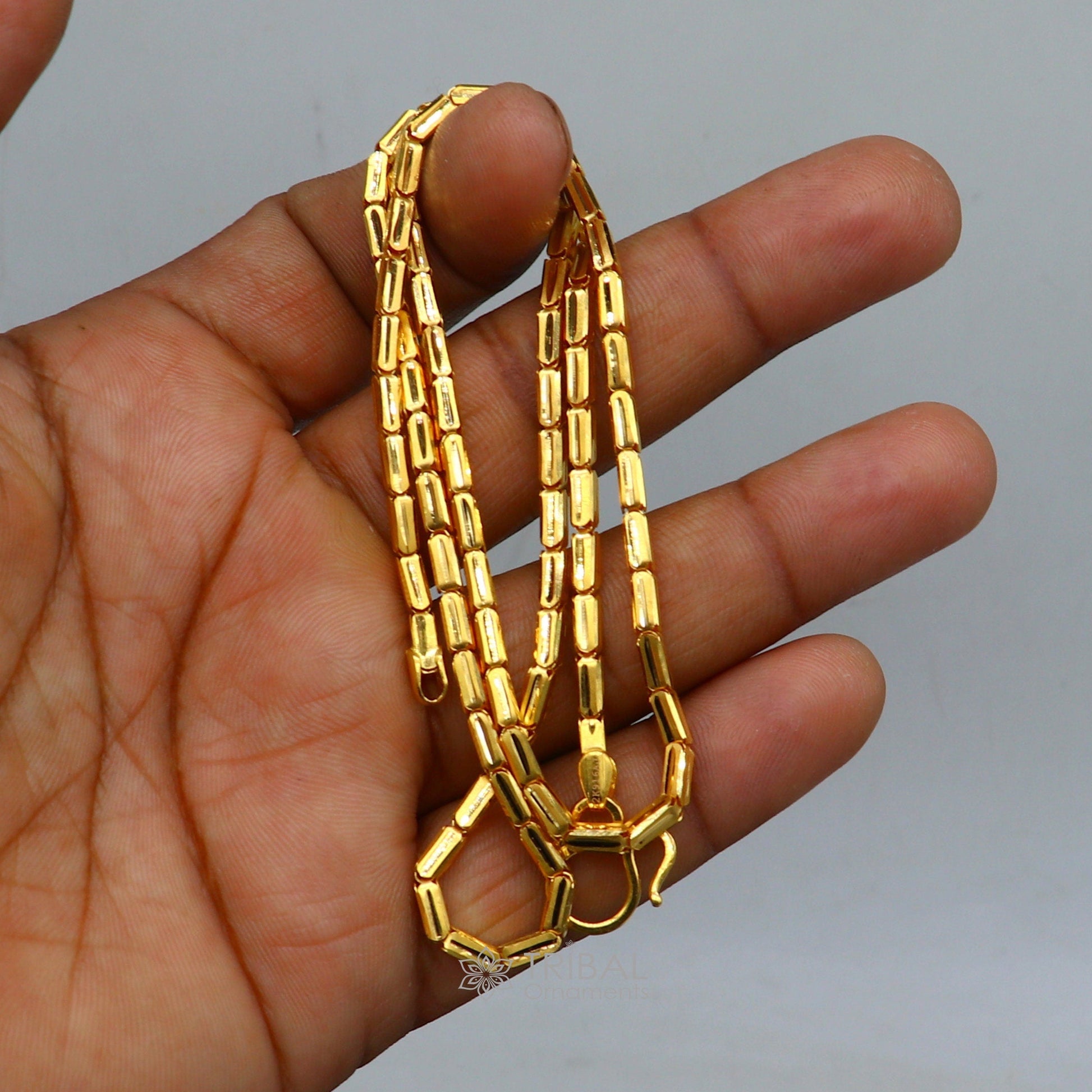 Hallmarked Baht style gold chain for men and women by TRIBAL ORNAMENTS, featuring intricate Indian gold jewelry design.