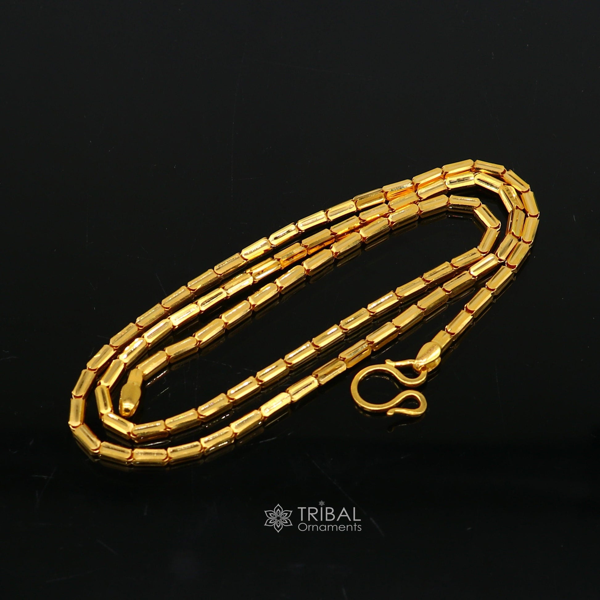 Hallmarked Baht style gold chain for men and women by Tribal Ornaments, showcasing intricate Indian jewelry design.
