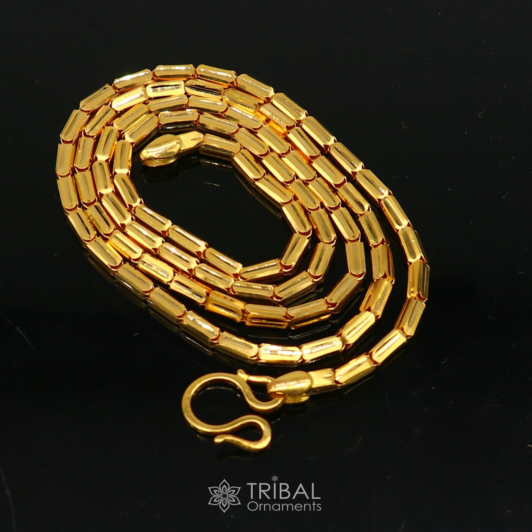 Hallmarked Baht style gold chain for men and women from TRIBAL ORNAMENTS, featuring intricate design in 18k gold jewelry from India.