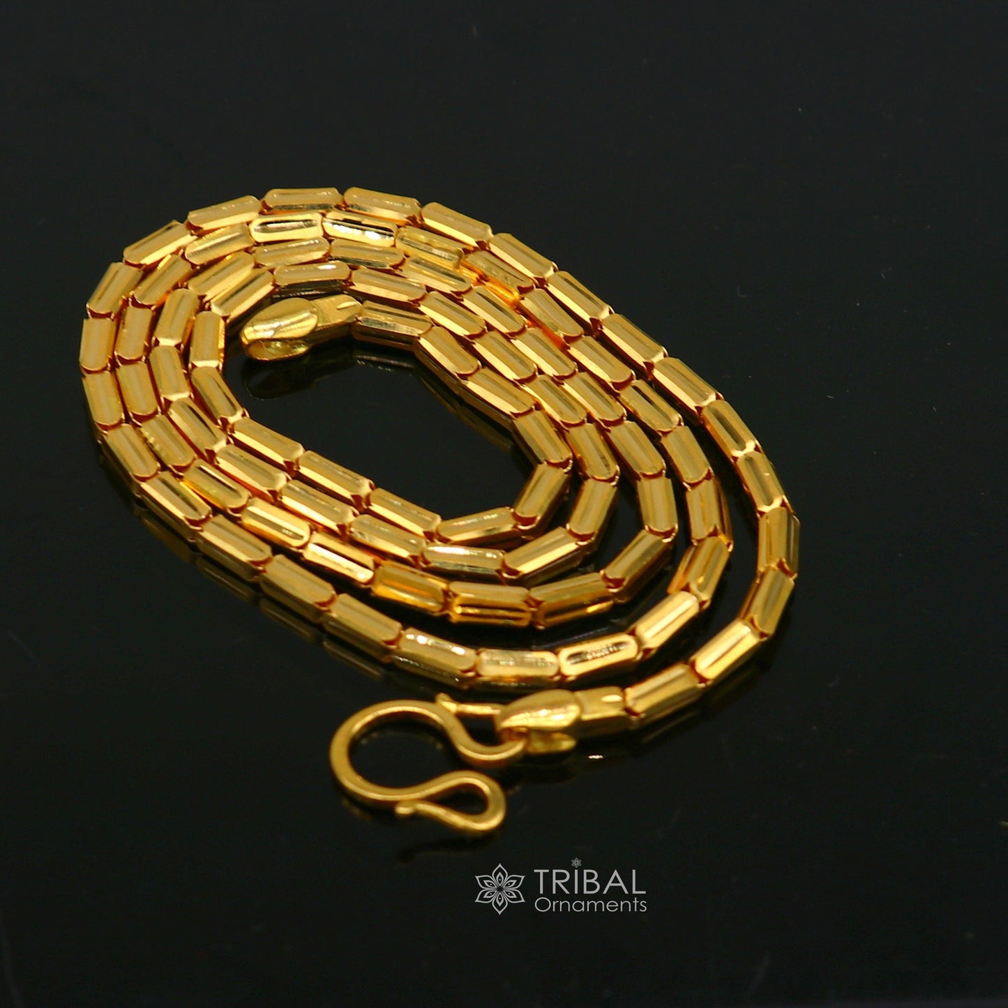 Hallmarked 18k Baht style gold chain for men and women, premium Indian jewelry by TRIBAL ORNAMENTS.