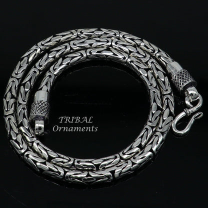 925 sterling silver vintage Byzantine chain necklace, 4mm heavy solid design, intricate handcrafted jewelry by TRIBAL ORNAMENTS