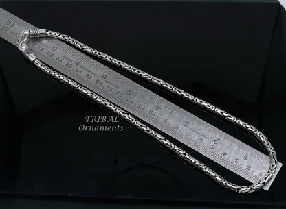 925 sterling silver vintage Byzantine chain necklace, 4mm heavy designer jewelry by TRIBAL ORNAMENTS.