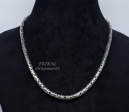 925 sterling silver vintage Byzantine design chain necklace, 4mm heavy solid jewelry with intricate craftsmanship.