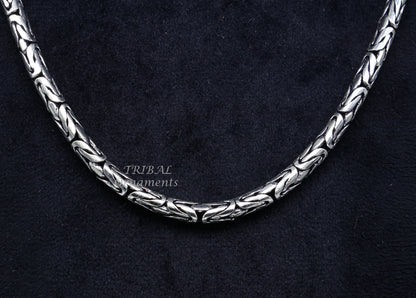 925 sterling silver Byzantine chain necklace, vintage heavy 4mm design, handcrafted by Tribal Ornaments for luxury and royal gifting.
