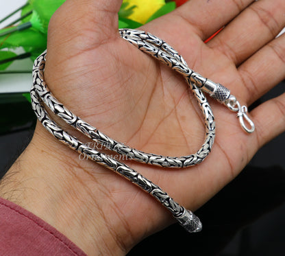 925 Sterling Silver Byzantine chain necklace by Tribal Ornaments, solid vintage design, 4mm heavy, luxury jewelry for royal gifting