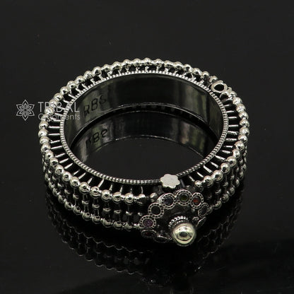 Vintage 925 sterling silver bangle cuff bracelet with intricate tribal design, handmade bridal jewelry by Tribal Ornaments.