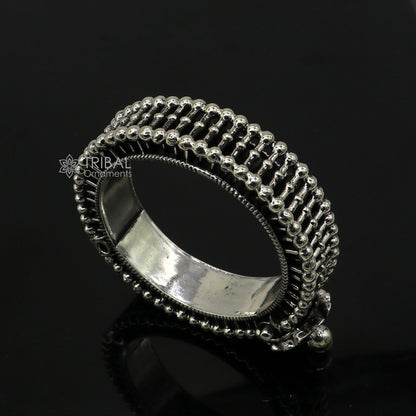 Sterling silver bangle cuff bracelet with vintage Indian tribal design, handmade traditional jewelry for brides by Tribal Ornaments