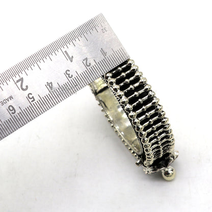 Vintage tribal 925 sterling silver bangle cuff bracelet with intricate traditional Indian design, handmade for brides.