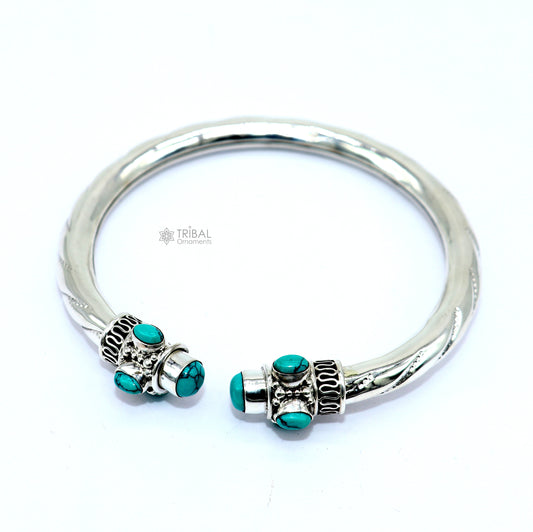 925 sterling silver handmade gorgeous turquoise stone antique design bangle bracelet kada, fabulous wrist jewelry tribal jewelry nsk813 - TRIBAL ORNAMENTS