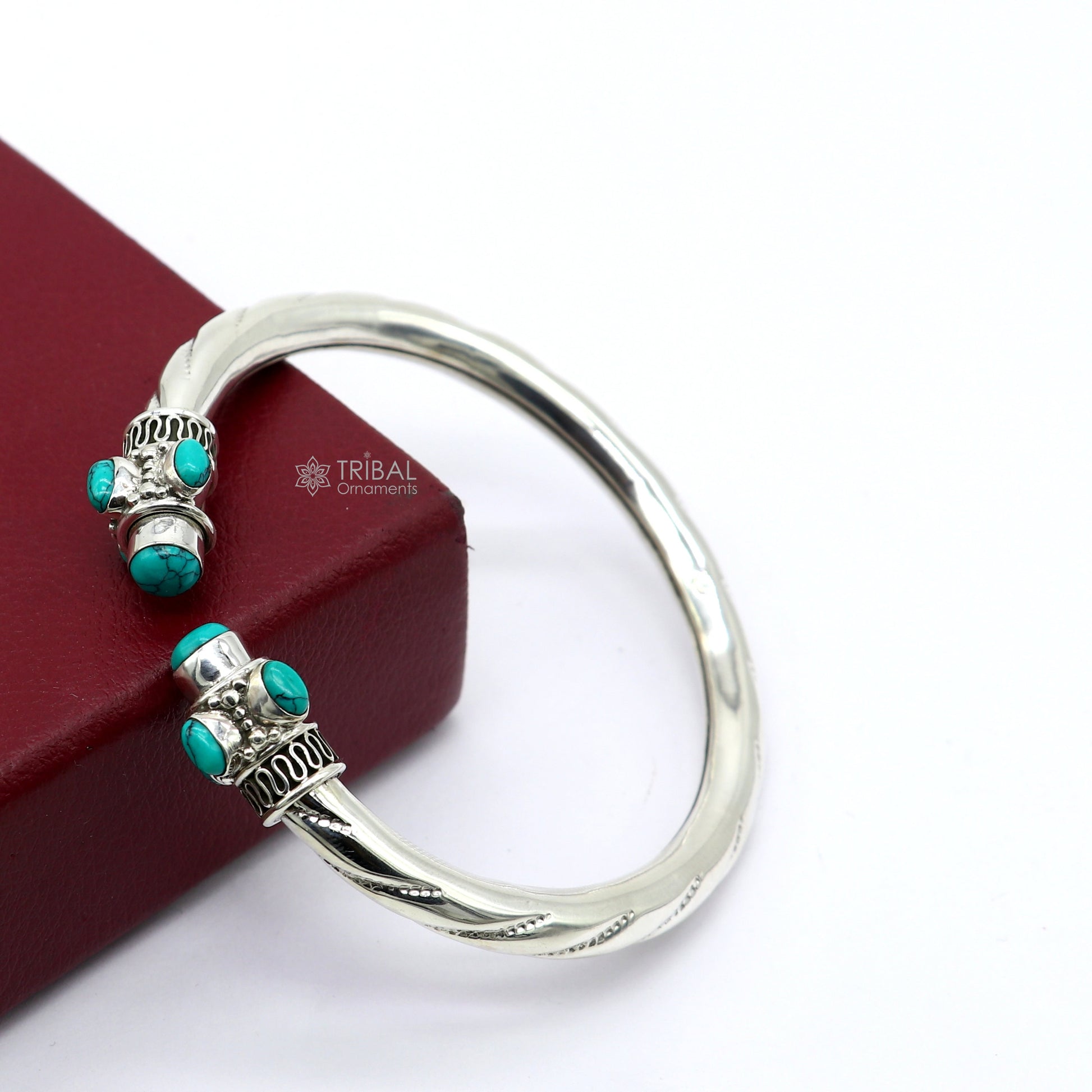 925 sterling silver handmade gorgeous turquoise stone antique design bangle bracelet kada, fabulous wrist jewelry tribal jewelry nsk813 - TRIBAL ORNAMENTS