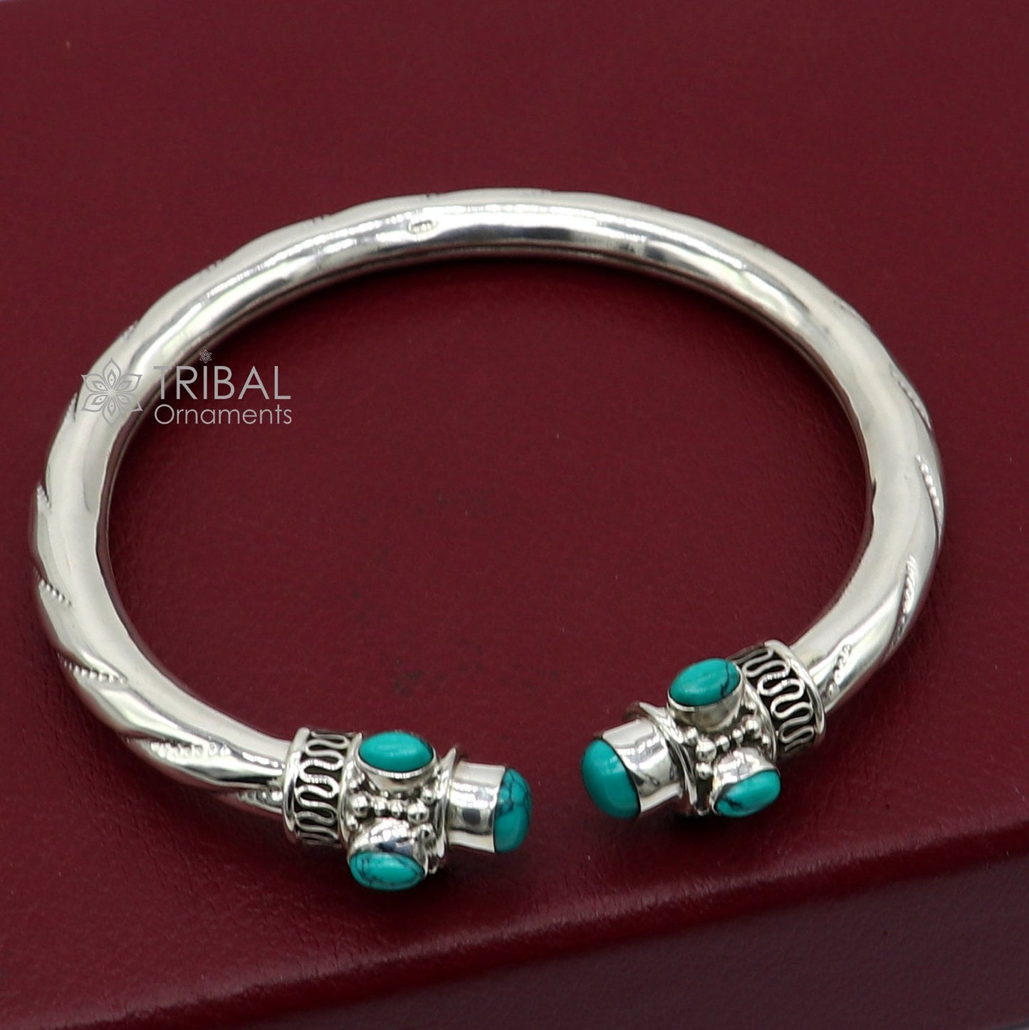925 sterling silver handmade gorgeous turquoise stone antique design bangle bracelet kada, fabulous wrist jewelry tribal jewelry nsk813 - TRIBAL ORNAMENTS