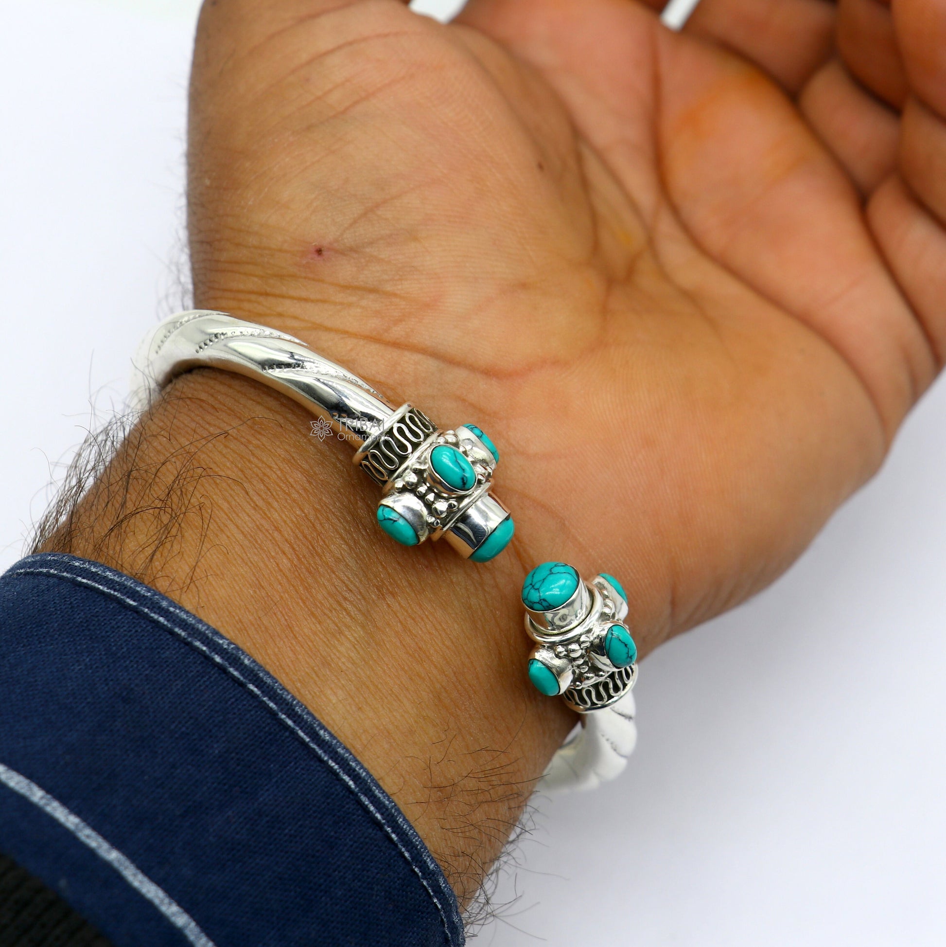 925 sterling silver handmade gorgeous turquoise stone antique design bangle bracelet kada, fabulous wrist jewelry tribal jewelry nsk813 - TRIBAL ORNAMENTS