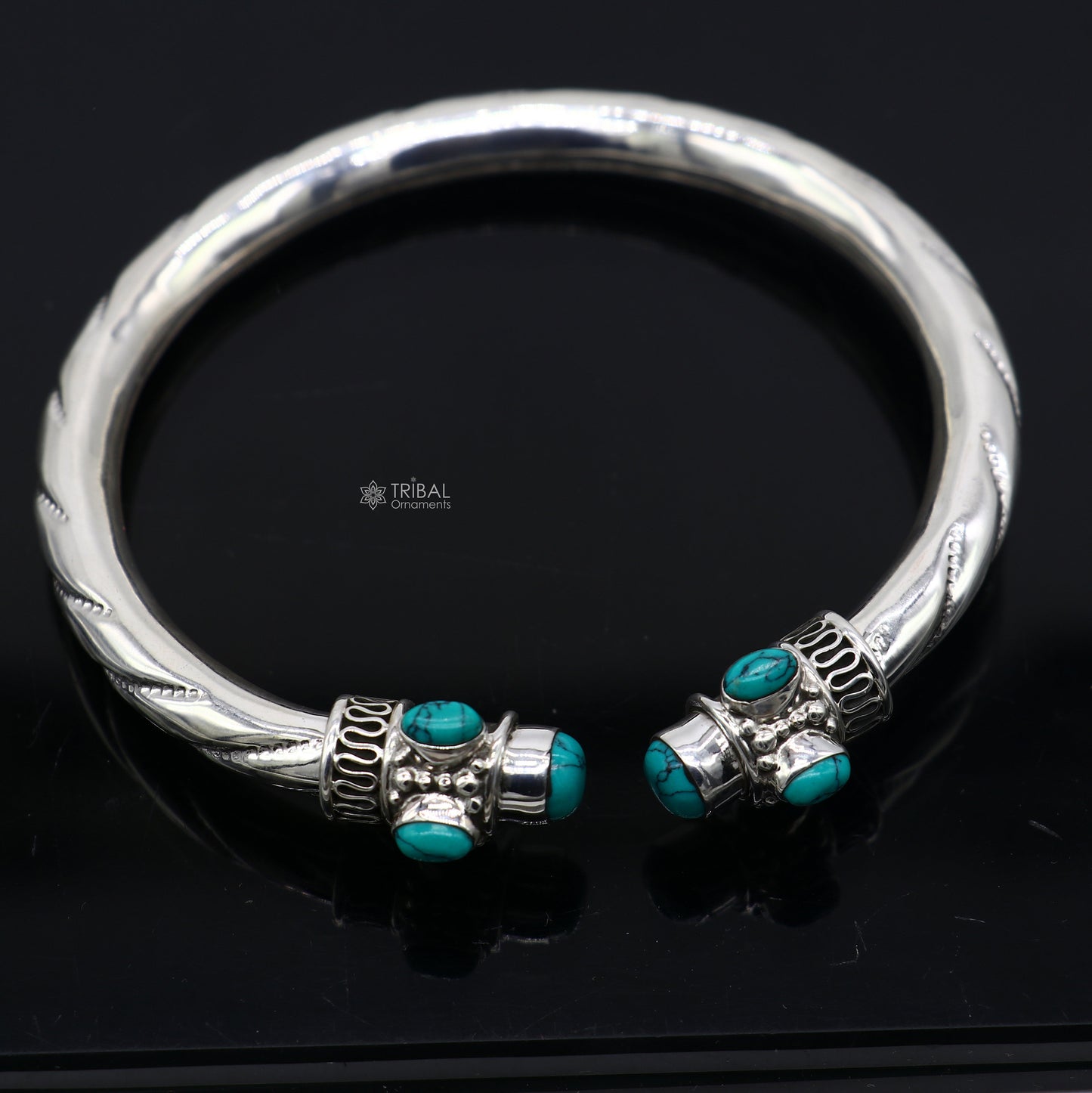 925 sterling silver handmade gorgeous turquoise stone antique design bangle bracelet kada, fabulous wrist jewelry tribal jewelry nsk813 - TRIBAL ORNAMENTS