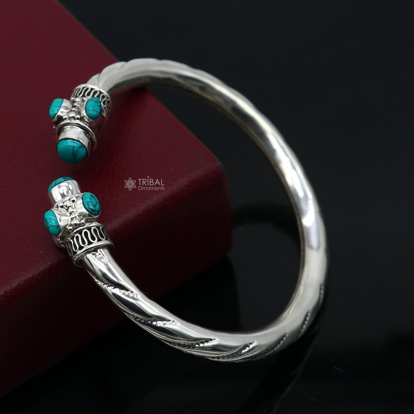925 sterling silver handmade gorgeous turquoise stone antique design bangle bracelet kada, fabulous wrist jewelry tribal jewelry nsk813 - TRIBAL ORNAMENTS