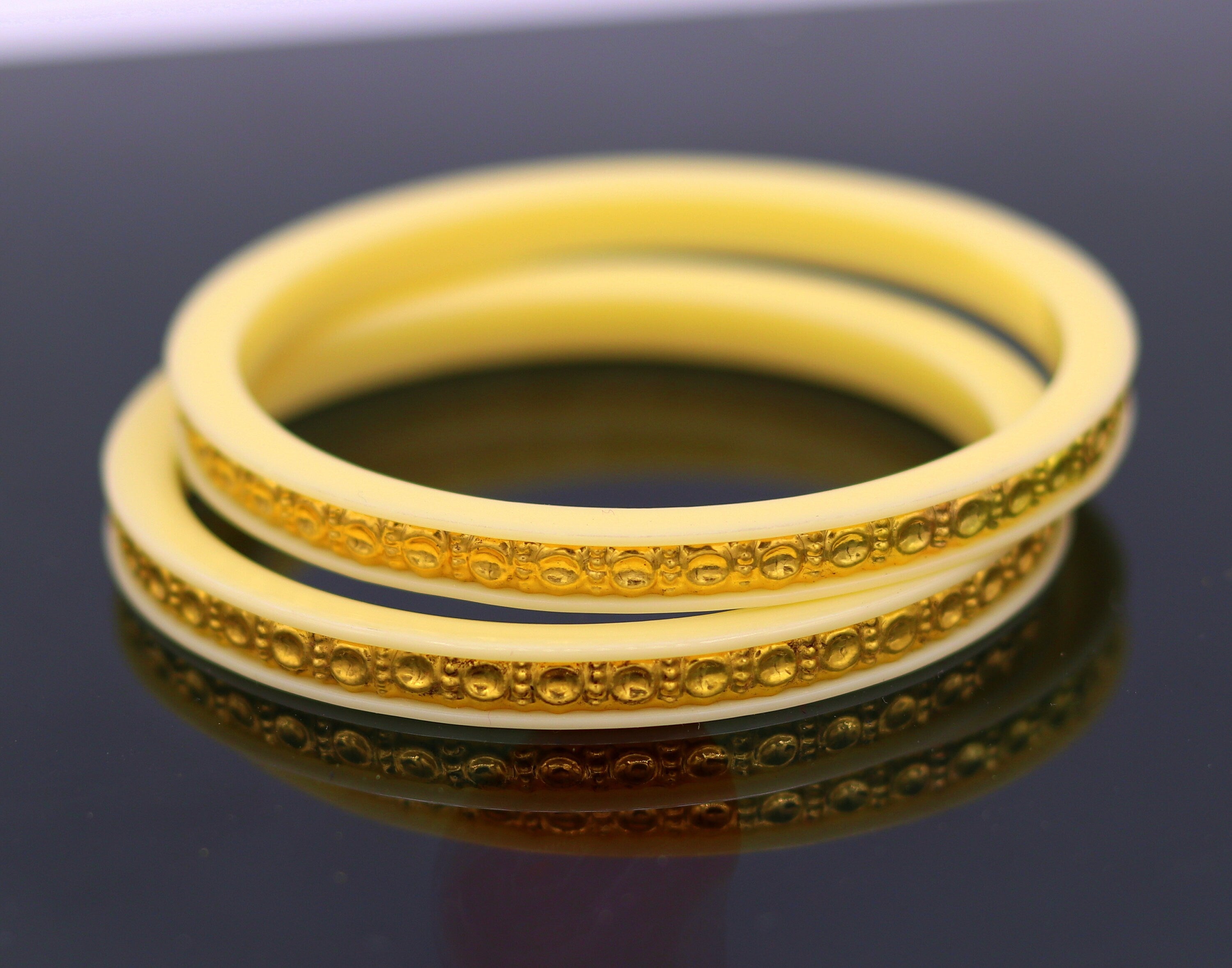 SHIMADANTIQUES × toff : Bangle brass 22K Yellow Gold Handmade Vintage Tussi Pattern Dunk | TRIBAL ORNAMENTS