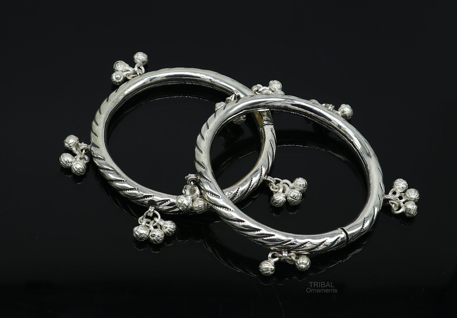 925 sterling silver handmade amazing jingling bells traditional indian kada bangle bracelet jewelry, stylish brides ethnic jewelry  ba138 - TRIBAL ORNAMENTS