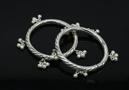 925 sterling silver handmade amazing jingling bells traditional indian kada bangle bracelet jewelry, stylish brides ethnic jewelry  ba138 - TRIBAL ORNAMENTS