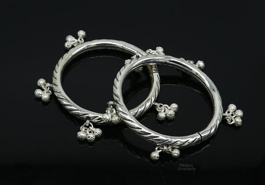 925 sterling silver handmade amazing jingling bells traditional indian kada bangle bracelet jewelry, stylish brides ethnic jewelry  ba138 - TRIBAL ORNAMENTS