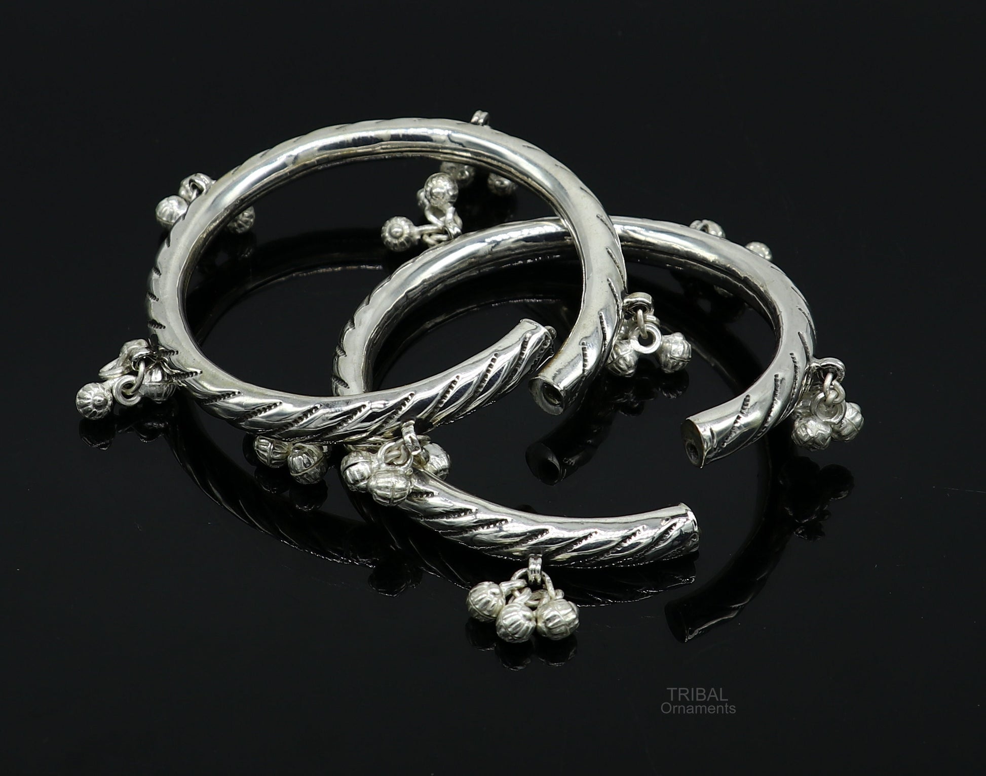 925 sterling silver handmade amazing jingling bells traditional indian kada bangle bracelet jewelry, stylish brides ethnic jewelry  ba138 - TRIBAL ORNAMENTS