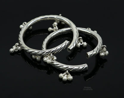 925 sterling silver handmade amazing jingling bells traditional indian kada bangle bracelet jewelry, stylish brides ethnic jewelry  ba138 - TRIBAL ORNAMENTS