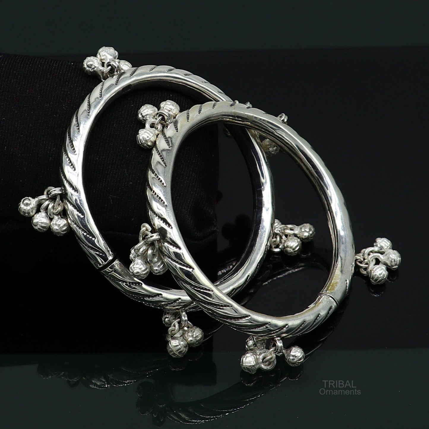 925 sterling silver handmade amazing jingling bells traditional indian kada bangle bracelet jewelry, stylish brides ethnic jewelry  ba138 - TRIBAL ORNAMENTS