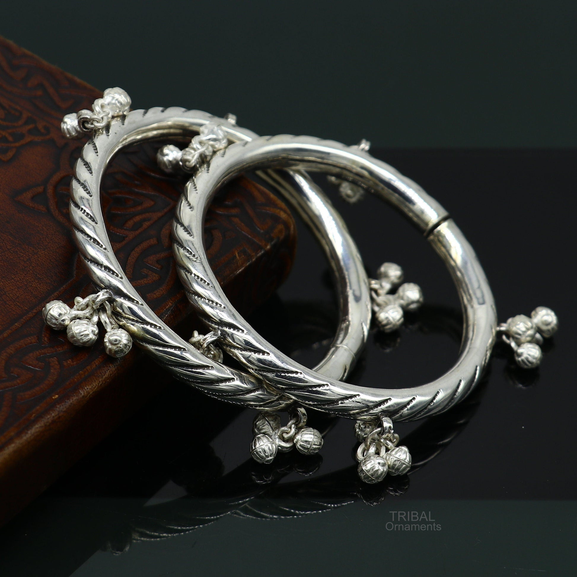 925 sterling silver handmade amazing jingling bells traditional indian kada bangle bracelet jewelry, stylish brides ethnic jewelry  ba138 - TRIBAL ORNAMENTS