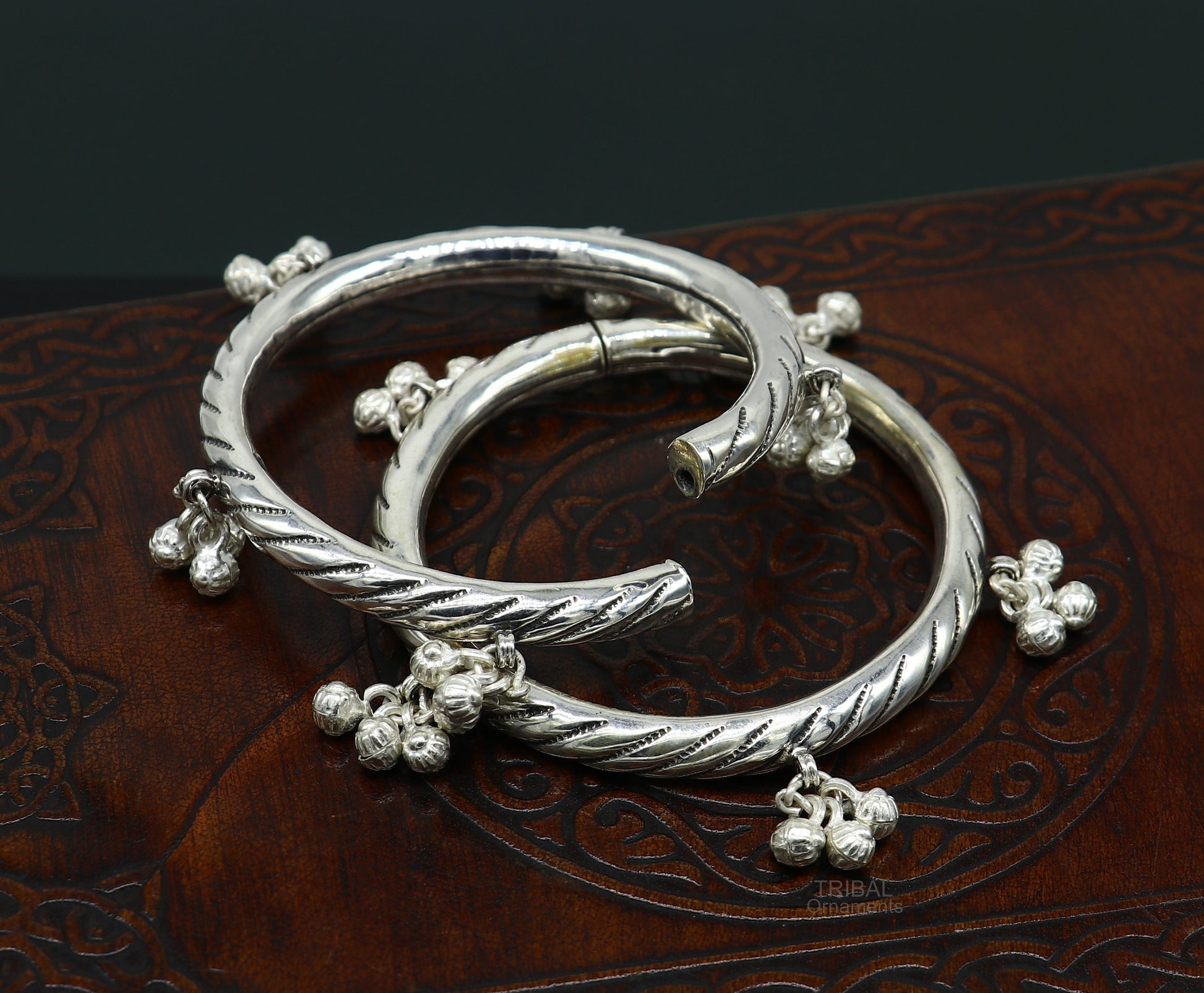925 sterling silver handmade amazing jingling bells traditional indian kada bangle bracelet jewelry, stylish brides ethnic jewelry  ba138 - TRIBAL ORNAMENTS