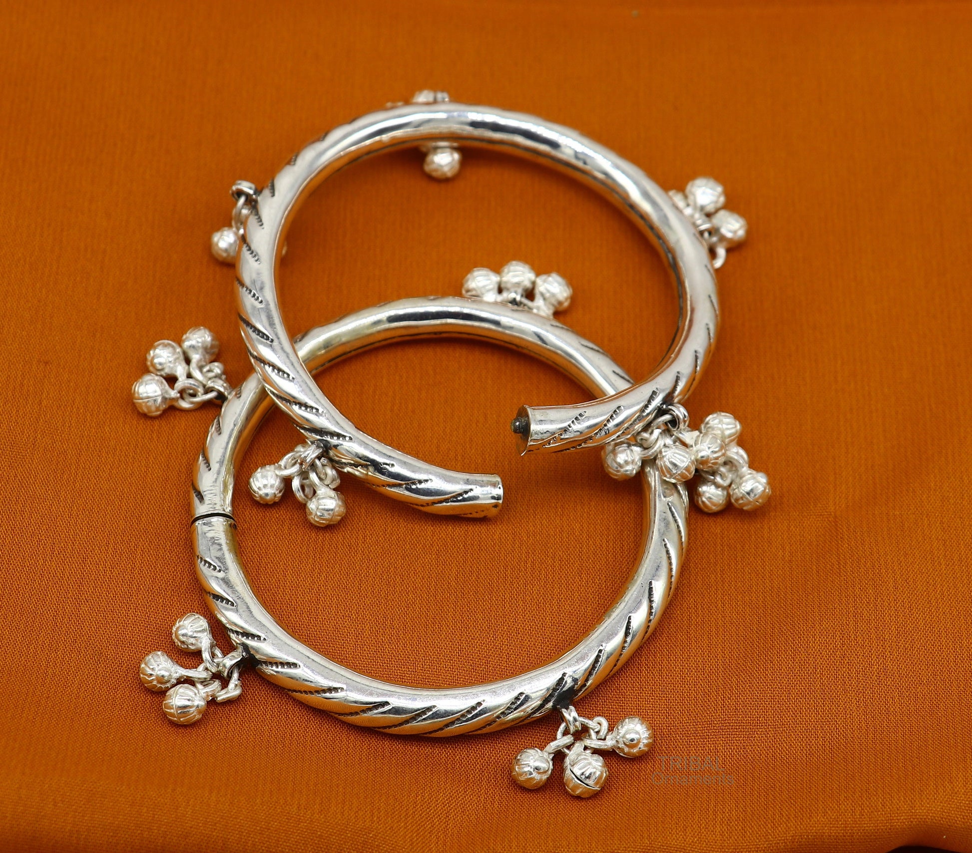 925 sterling silver handmade amazing jingling bells traditional indian kada bangle bracelet jewelry, stylish brides ethnic jewelry  ba138 - TRIBAL ORNAMENTS